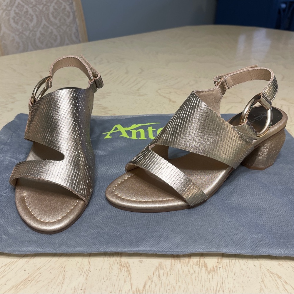 Antelope Gold Strappy Sandals with Block Heel